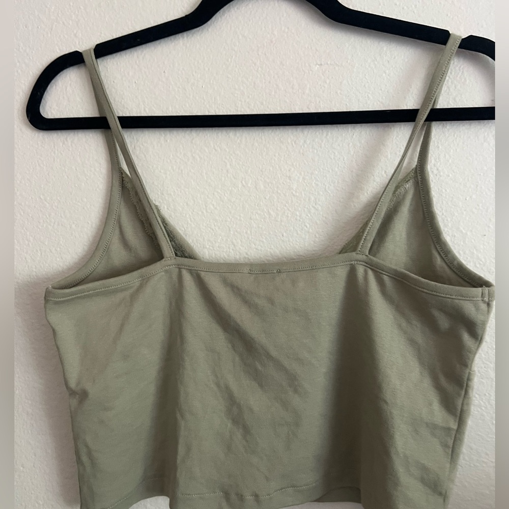 Cotton On Olive Green V-Neck Lace Trim Crop Top - Picture 2 of 2